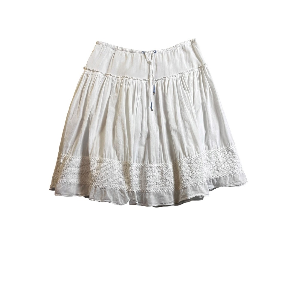 American Eagle White Cotton Eyelet Tiered Mini Skirt Womens 8 Boho Peasant